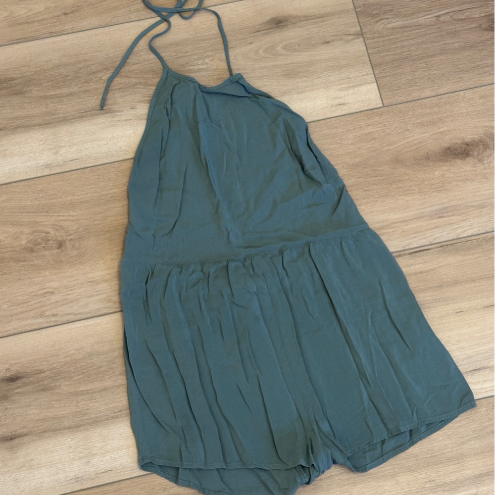 Green Halter Romper, open back